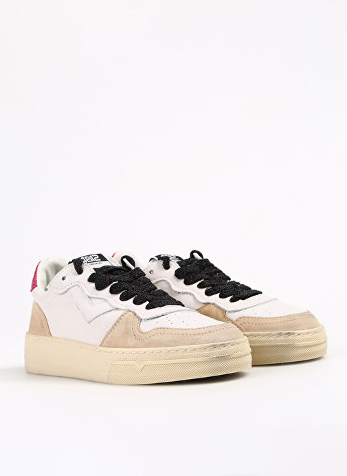 4B12 Beyaz-Pembe Kadın deri Sneaker HYPER-D807 - Görsel 3