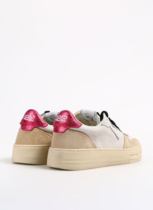 4B12 Beyaz-Pembe Kadın deri Sneaker HYPER-D807 - Görsel 4