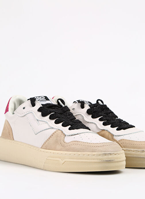 4B12 Beyaz-Pembe Kadın deri Sneaker HYPER-D807 - Görsel 6
