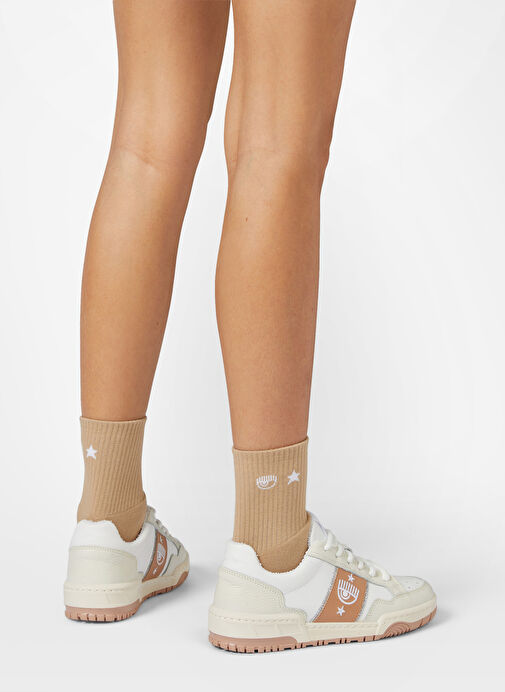 Chiara Ferragni Beyaz-Bej Kadın Deri Sneaker CF3300_326 - Görsel 6