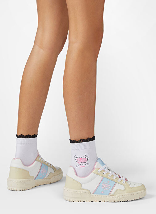 Chiara Ferragni Beyaz-Mavi Kadın Deri Sneaker CF3300_325 - Görsel 6