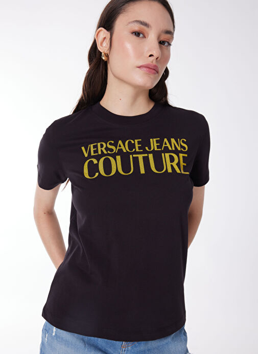 Versace Jeans Couture Siyah Kadın Standart Baskılı T-Shirt
