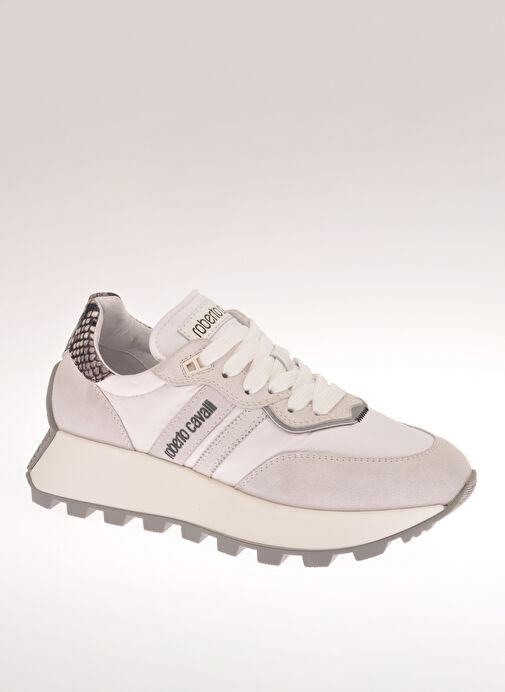 Roberto Cavalli Beyaz-Gri Kadın Deri Sneaker 22420 B - Görsel 4