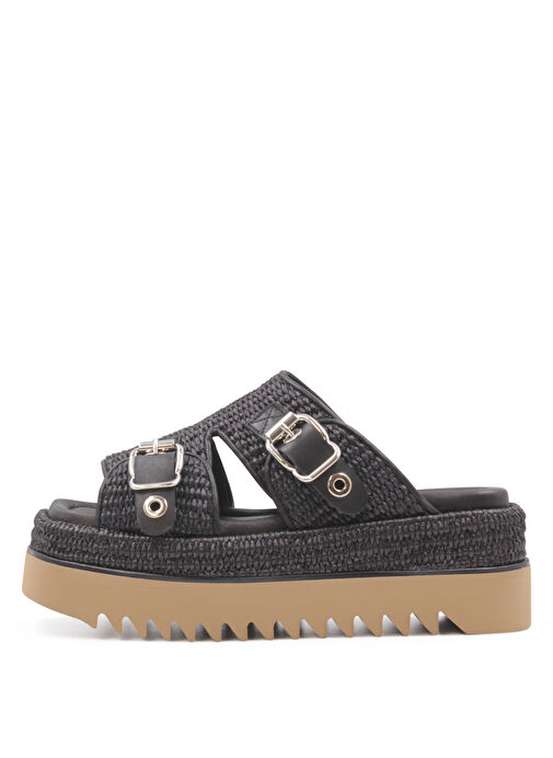 Laura Bellariva Siyah Kadın Deri - Kumaş Terlik 9541B - Görsel 2