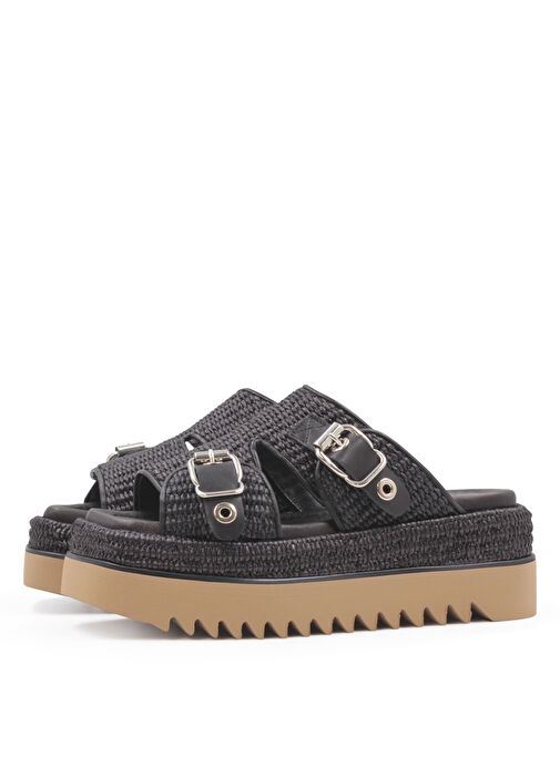 Laura Bellariva Siyah Kadın Deri - Kumaş Terlik 9541B - Görsel 3