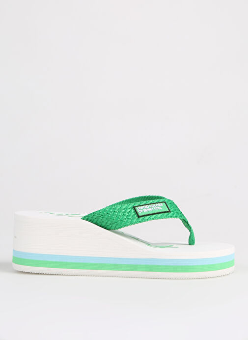 Benetton Yeşil-Beyaz Kadın Plaj Terliği BNI-10218 - Görsel 2