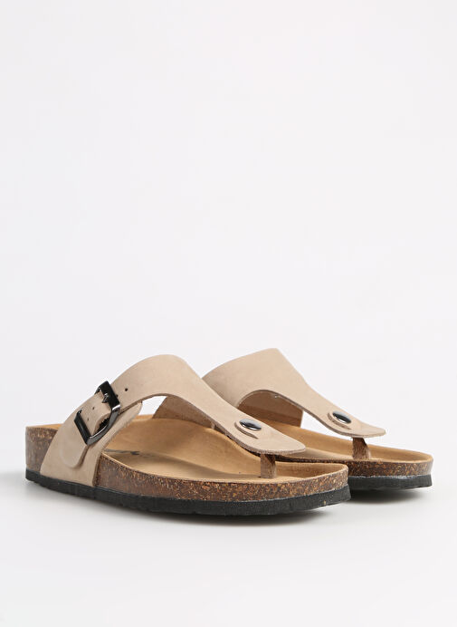 Più Natura Bej Kadın Deri Terlik 11 FINGER - Görsel 3