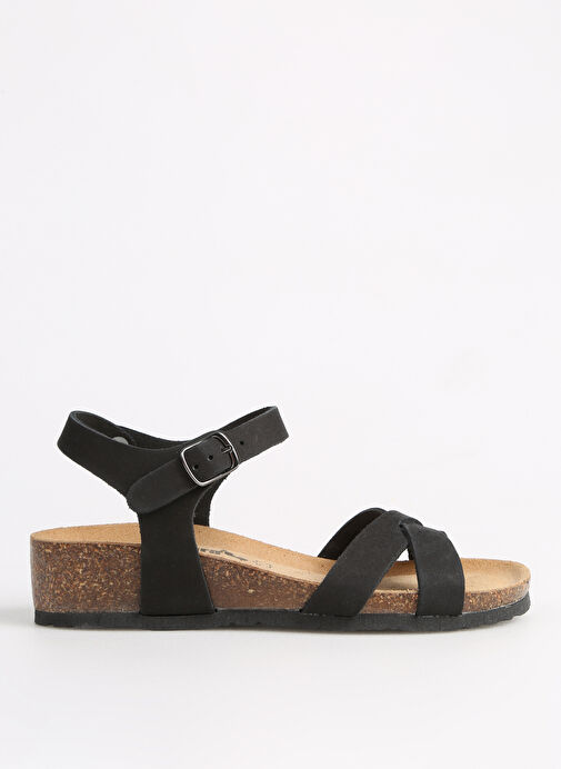Più Natura Siyah Kadın Deri Sandalet 12 FREGENE - Görsel 2