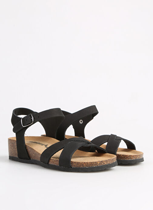 Più Natura Siyah Kadın Deri Sandalet 12 FREGENE - Görsel 3