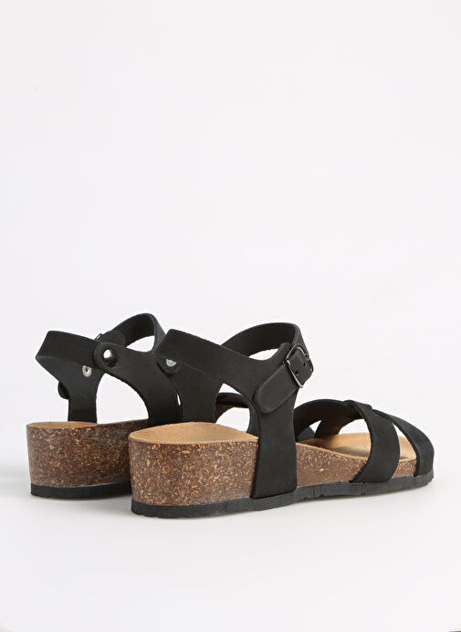 Più Natura Siyah Kadın Deri Sandalet 12 FREGENE - Görsel 4