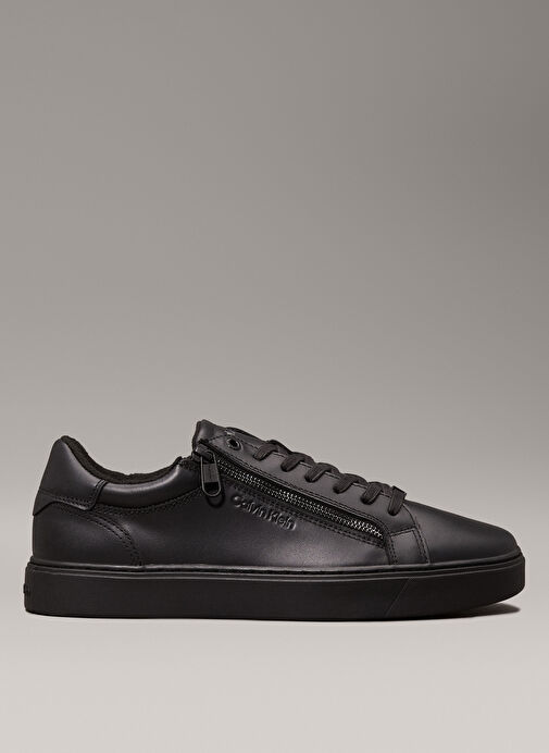 Calvin Klein Siyah Erkek Deri Sneaker LOW TOP LACE UP W/ZIP RUBB - Görsel 2