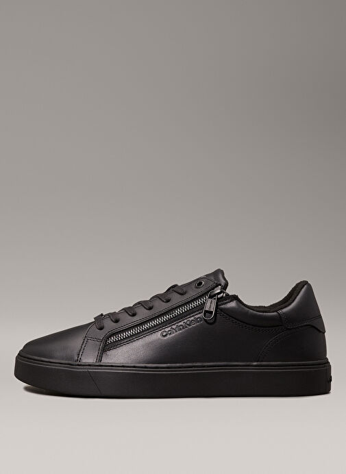 Calvin Klein Siyah Erkek Deri Sneaker LOW TOP LACE UP W/ZIP RUBB - Görsel 3