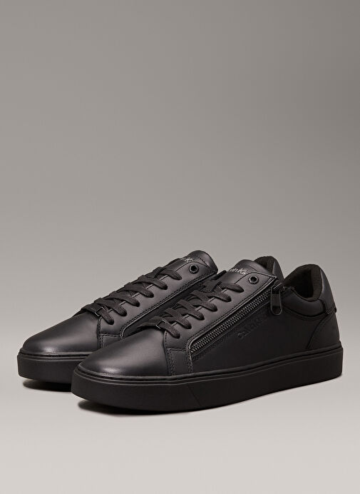Calvin Klein Siyah Erkek Deri Sneaker LOW TOP LACE UP W/ZIP RUBB - Görsel 4
