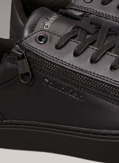 Calvin Klein Siyah Erkek Deri Sneaker LOW TOP LACE UP W/ZIP RUBB - Görsel 5