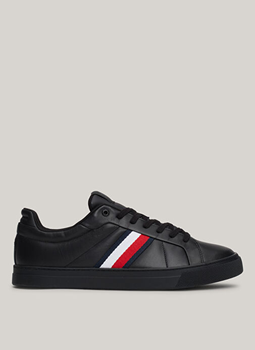 Tommy Hilfiger Siyah Erkek Deri Sneaker ICON COURT LTH STRIPES - Görsel 2