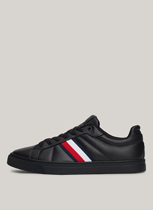 Tommy Hilfiger Siyah Erkek Deri Sneaker ICON COURT LTH STRIPES - Görsel 5