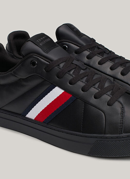 Tommy Hilfiger Siyah Erkek Deri Sneaker ICON COURT LTH STRIPES - Görsel 6