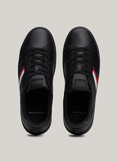 Tommy Hilfiger Siyah Erkek Deri Sneaker ICON COURT LTH STRIPES - Görsel 7