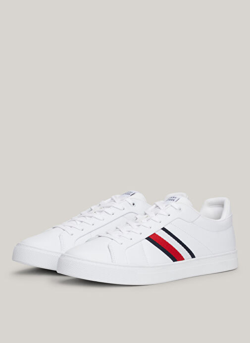 Tommy Hilfiger Beyaz Erkek Deri Sneaker ICON COURT LTH STRIPES - Görsel 3