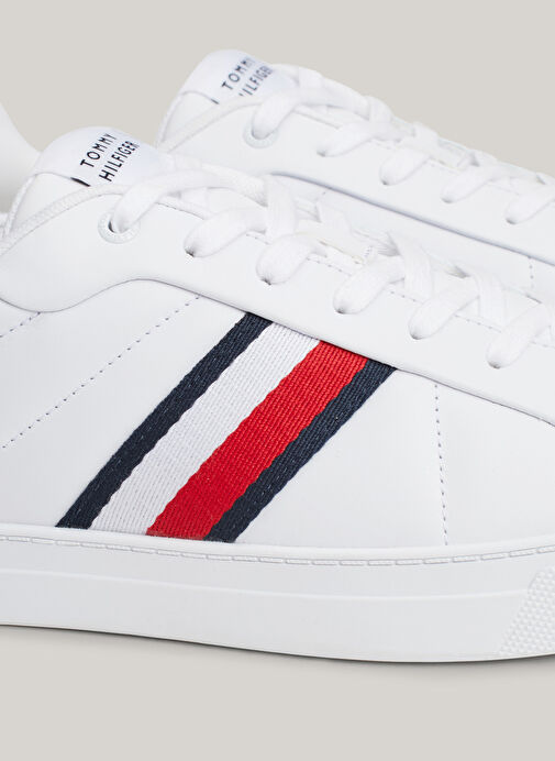 Tommy Hilfiger Beyaz Erkek Deri Sneaker ICON COURT LTH STRIPES - Görsel 6