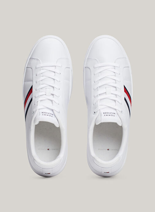 Tommy Hilfiger Beyaz Erkek Deri Sneaker ICON COURT LTH STRIPES - Görsel 7