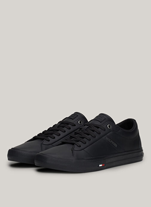 Tommy Hilfiger Siyah Erkek Deri Sneaker TH HI VULC STREET RWB LTH LOW - Görsel 4