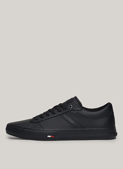Tommy Hilfiger Siyah Erkek Deri Sneaker TH HI VULC STREET RWB LTH LOW - Görsel 5