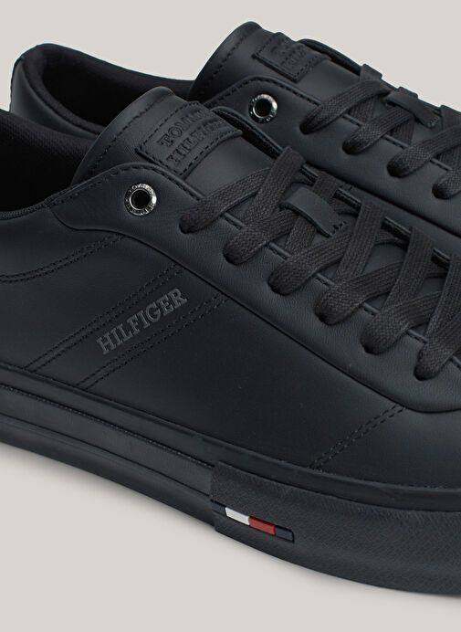 Tommy Hilfiger Siyah Erkek Deri Sneaker TH HI VULC STREET RWB LTH LOW - Görsel 6