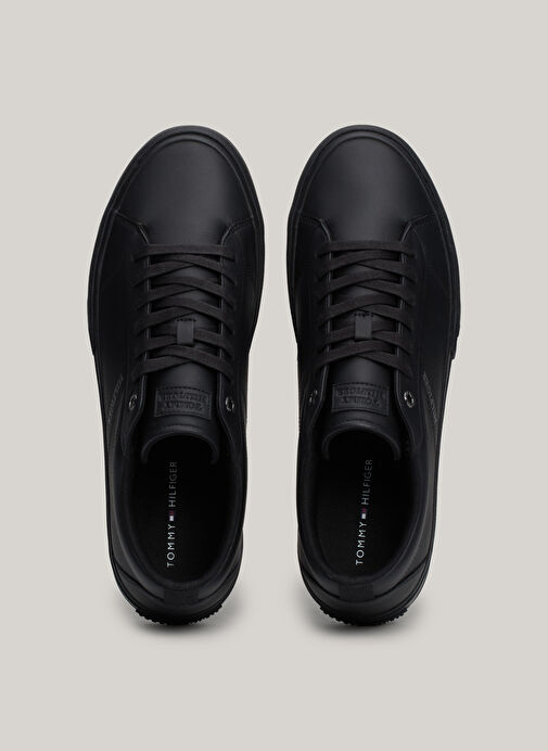 Tommy Hilfiger Siyah Erkek Deri Sneaker TH HI VULC STREET RWB LTH LOW - Görsel 7