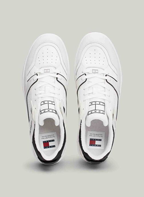 Tommy Hilfiger Beyaz-Siyah Erkek deri Sneaker TJM BASKET RETRO CUPSOLE WL - Görsel 4