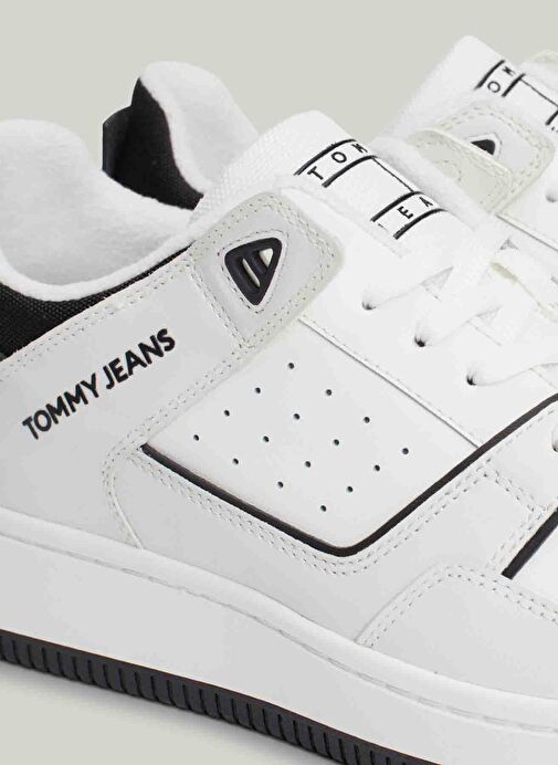 Tommy Hilfiger Beyaz-Siyah Erkek deri Sneaker TJM BASKET RETRO CUPSOLE WL - Görsel 5