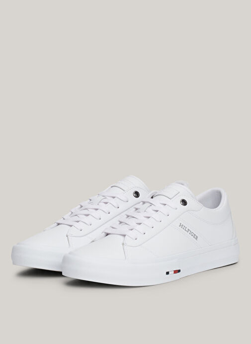 Tommy Hilfiger Beyaz Erkek Deri Sneaker TH HI VULC STREET RWB LTH LOW - Görsel 3