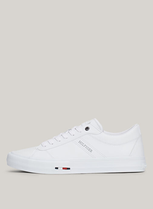Tommy Hilfiger Beyaz Erkek Deri Sneaker TH HI VULC STREET RWB LTH LOW - Görsel 5
