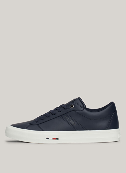 Tommy Hilfiger Lacivert Erkek Deri Sneaker TH HI VULC STREET RWB LTH LOW - Görsel 5