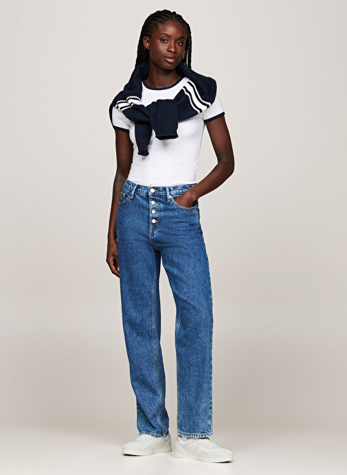 Tommy Hilfiger Beyaz-Pembe Kadın Deri Sneaker EN0EN02612TH2 - Görsel 4