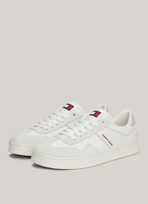Tommy Hilfiger Beyaz-Pembe Kadın Deri Sneaker EN0EN02612TH2 - Görsel 5