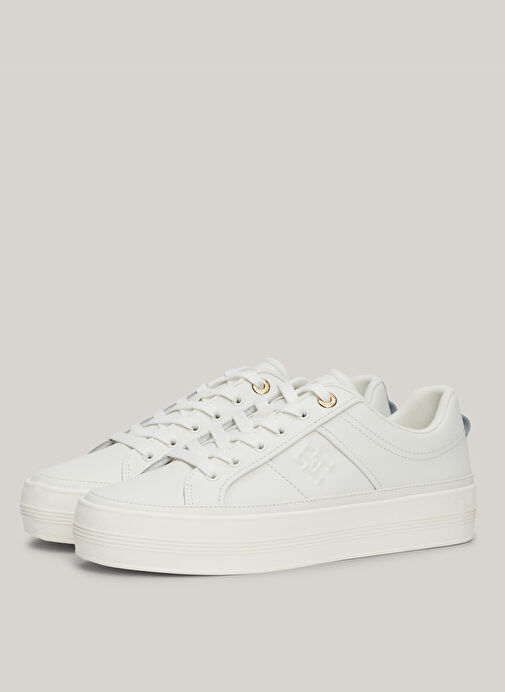 Tommy Hilfiger Beyaz Kadın Deri Sneaker FW0FW07945YBL - Görsel 4
