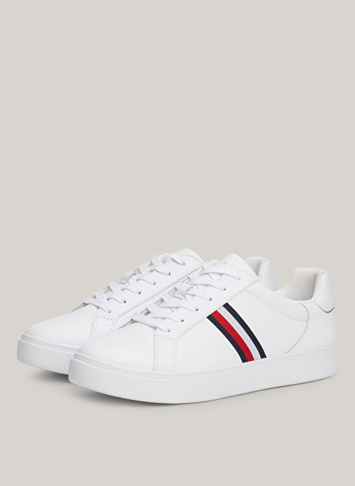 Tommy Hilfiger Beyaz-Kırmızı-Mavi Kadın Deri Sneaker FW0FW08001YBS - Görsel 4