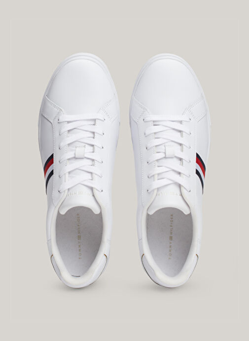 Tommy Hilfiger Beyaz-Kırmızı-Mavi Kadın Deri Sneaker FW0FW08001YBS - Görsel 6