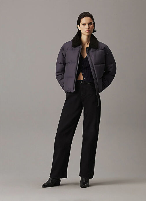 Calvin Klein Jeans Siyah Kadın Dik Yaka Standart Fit Puffer Mont