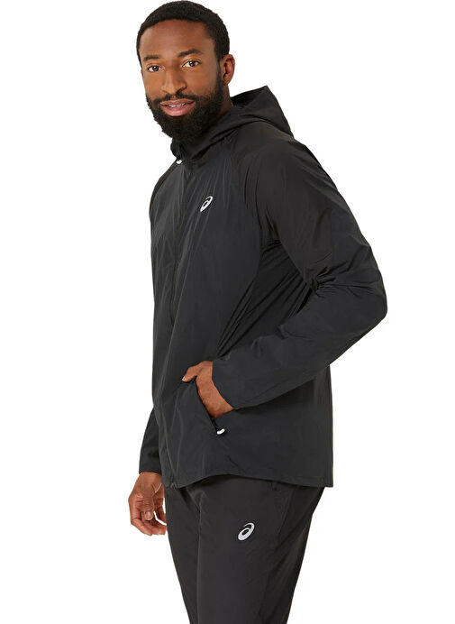 Asics 2011D084-001 Road Packable Jacket Siyah Erkek Kapüşon Yaka