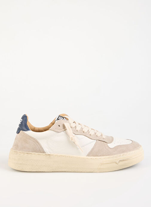 4B12 Beyaz-Bej Erkek Deri - Kumaş Sneaker HYPER - Görsel 2
