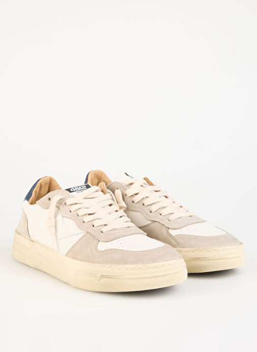 4B12 Beyaz-Bej Erkek Deri - Kumaş Sneaker HYPER - Görsel 3