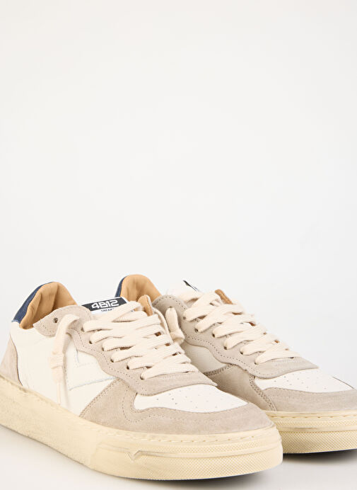 4B12 Beyaz-Bej Erkek Deri - Kumaş Sneaker HYPER - Görsel 4