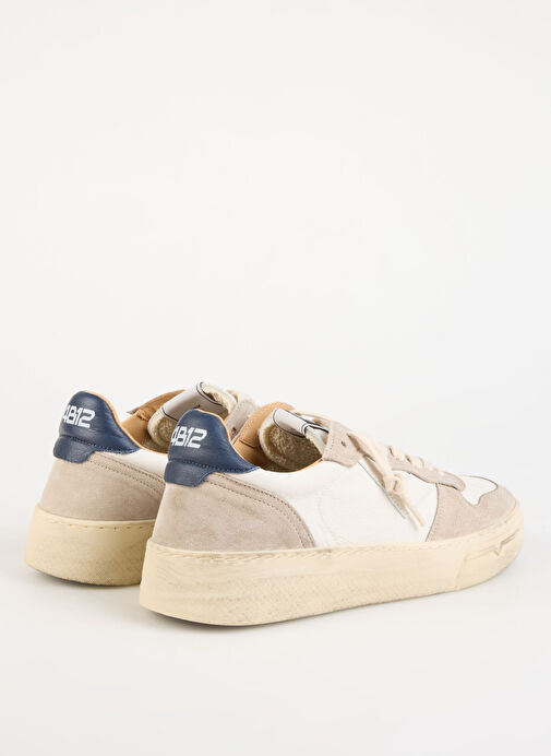 4B12 Beyaz-Bej Erkek Deri - Kumaş Sneaker HYPER - Görsel 5