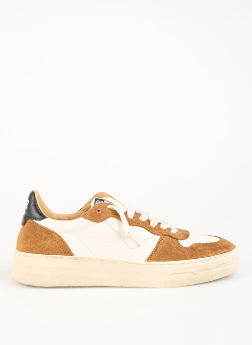 4B12 Beyaz-Kahverengi Erkek Deri-Kumaş Sneaker HYPER - Görsel 2
