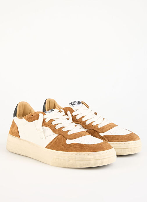 4B12 Beyaz-Kahverengi Erkek Deri-Kumaş Sneaker HYPER - Görsel 3