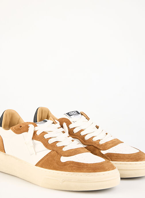 4B12 Beyaz-Kahverengi Erkek Deri-Kumaş Sneaker HYPER - Görsel 4