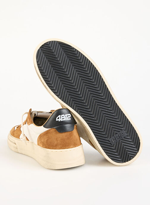 4B12 Beyaz-Kahverengi Erkek Deri-Kumaş Sneaker HYPER - Görsel 6