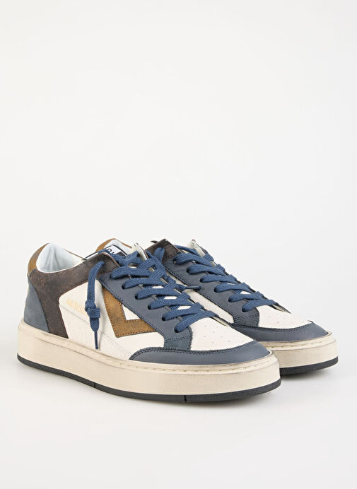 4B12 Beyaz-Mavi Erkek Deri Sneaker KYLE - Görsel 3